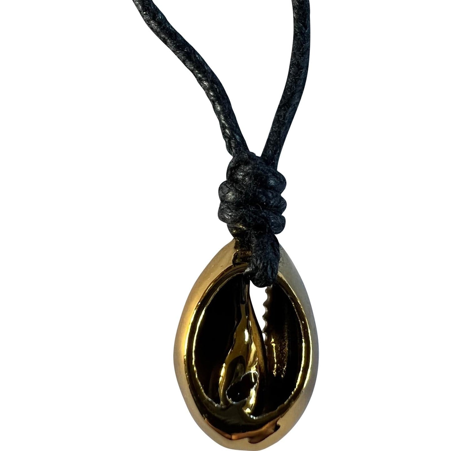 Shiny Gold Colour Sea Shell Evil Eye Pendant Necklace Black Cord Chain Jewellery