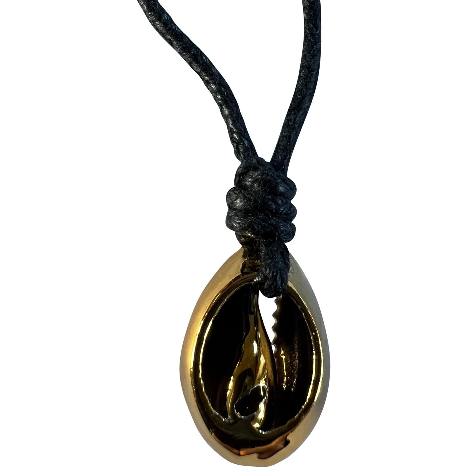 Shiny Gold Colour Sea Shell Evil Eye Pendant Necklace Black Cord Chain Jewellery