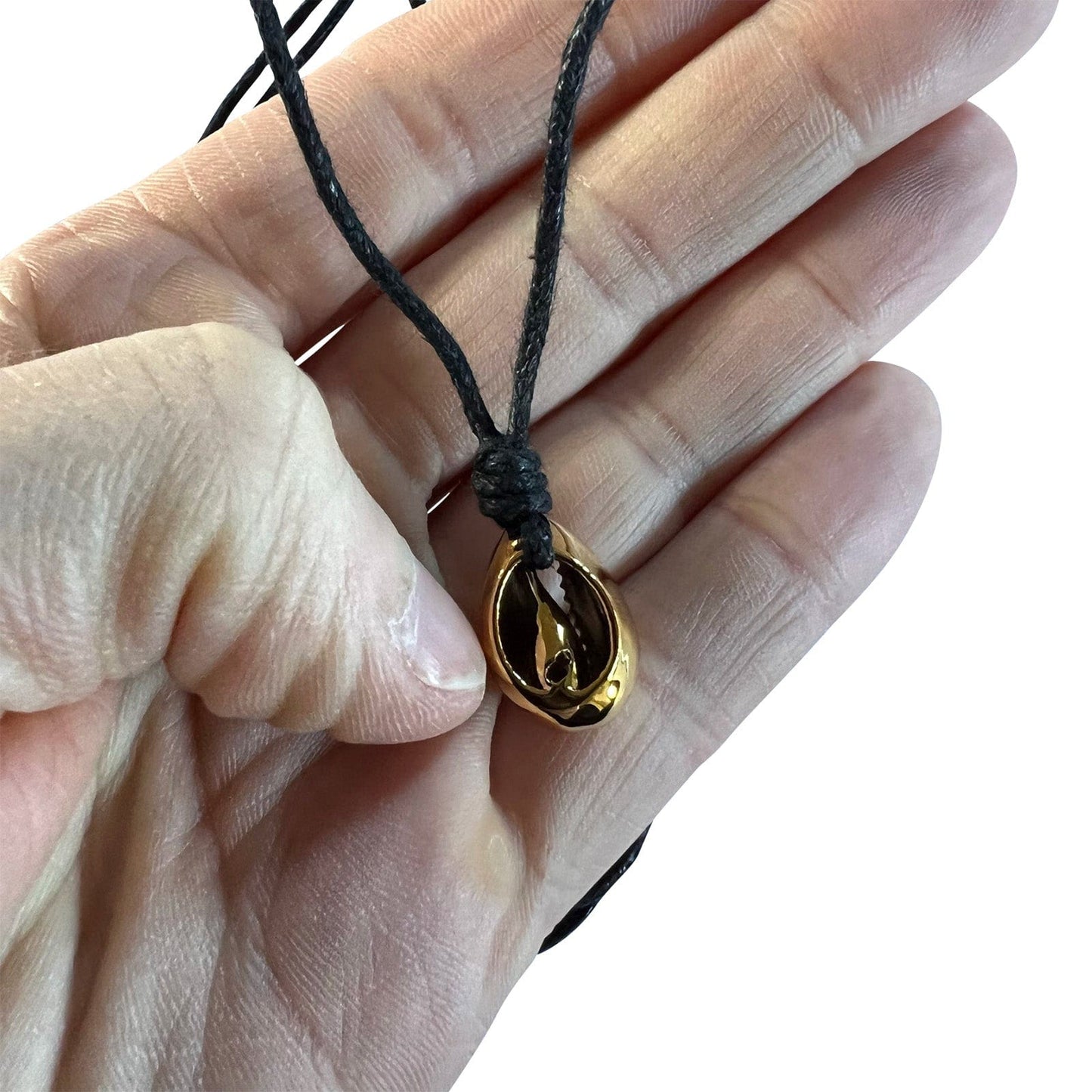 Shiny Gold Colour Sea Shell Evil Eye Pendant Necklace Black Cord Chain Jewellery