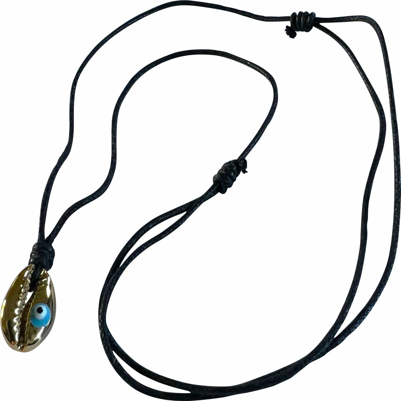 Shiny Gold Colour Sea Shell Evil Eye Pendant Necklace Black Cord Chain Jewellery