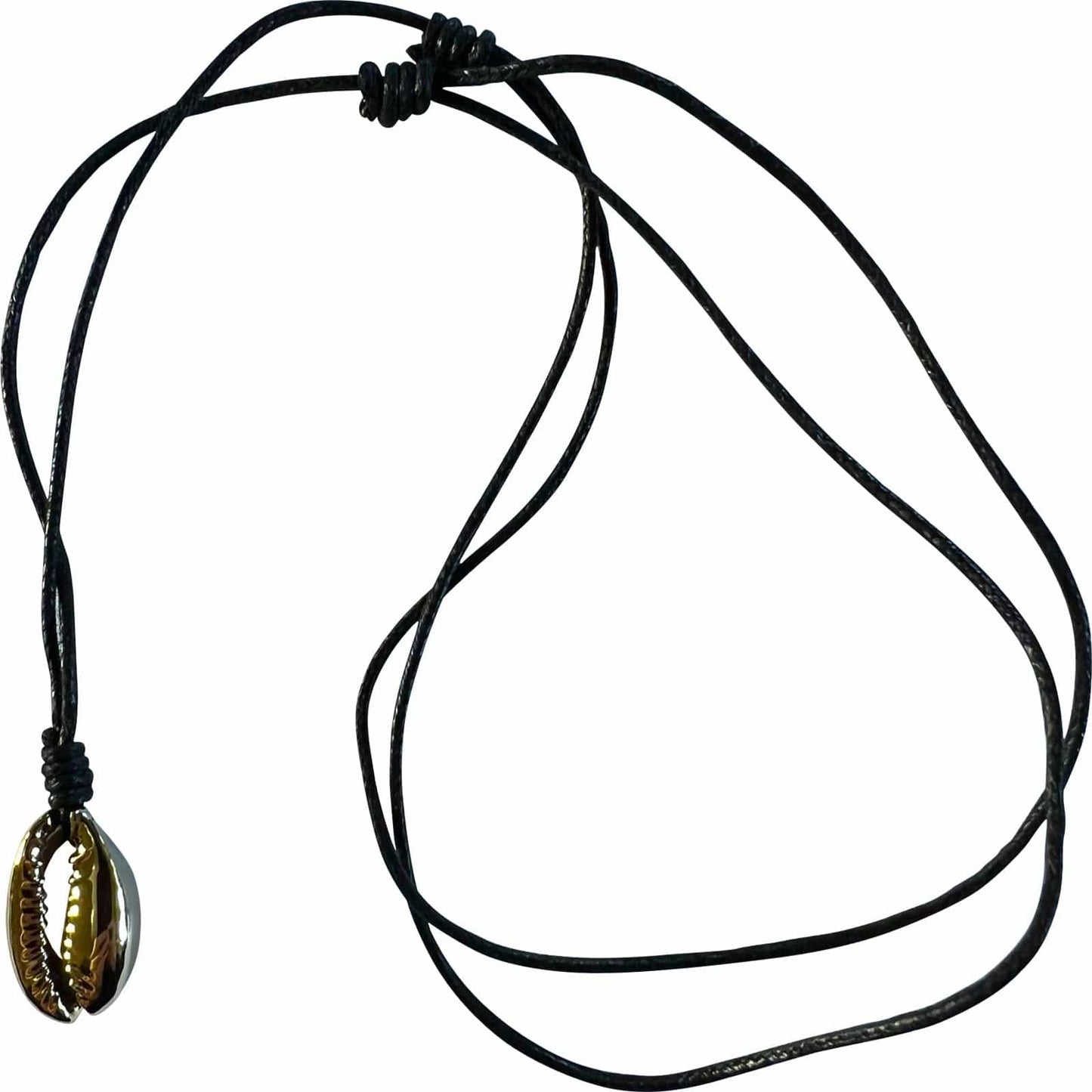 Shiny Gold Colour Shell Pendant Necklace Black Cord Chain Mens Womens Jewellery