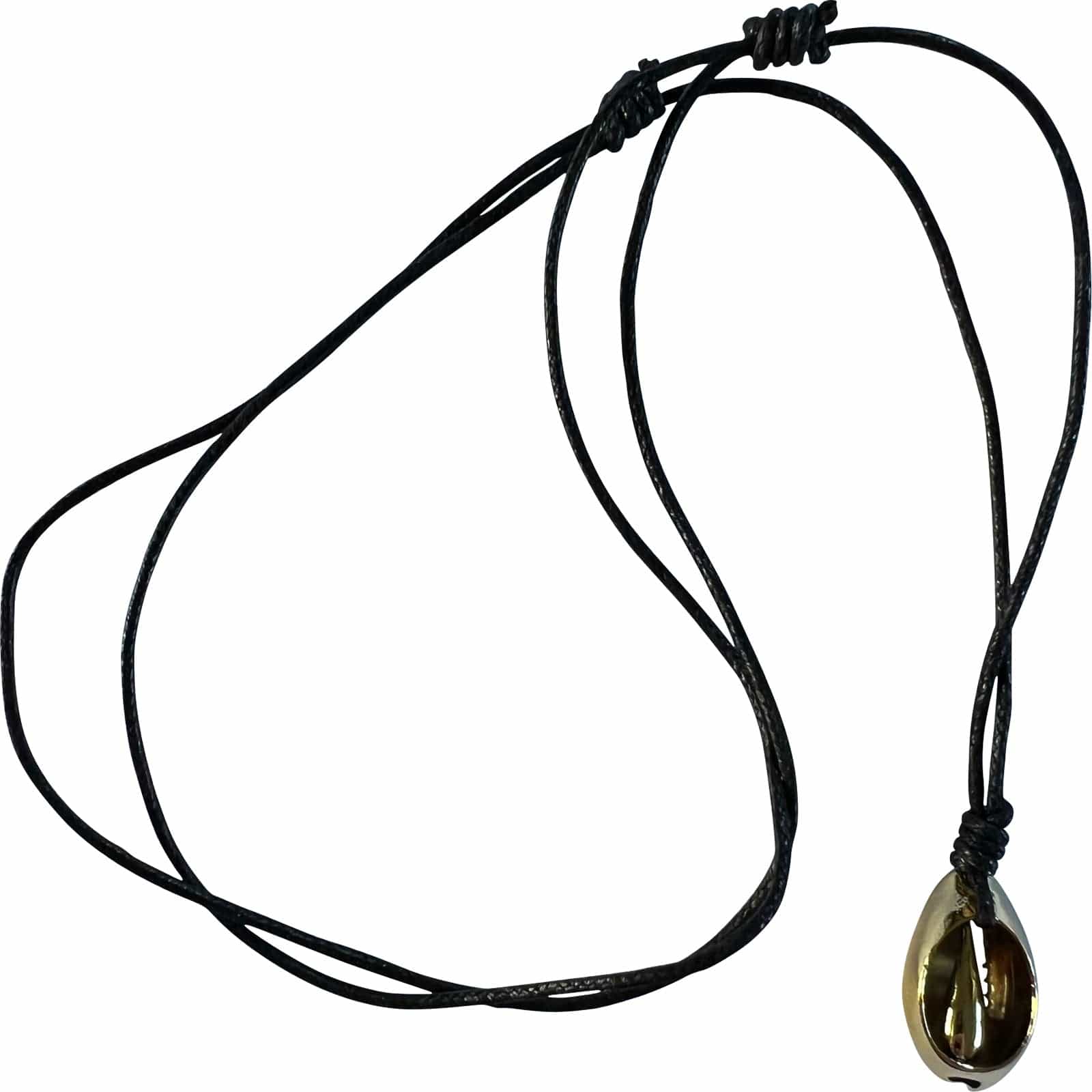 Shiny Gold Colour Shell Pendant Necklace Black Cord Chain Mens Womens Jewellery