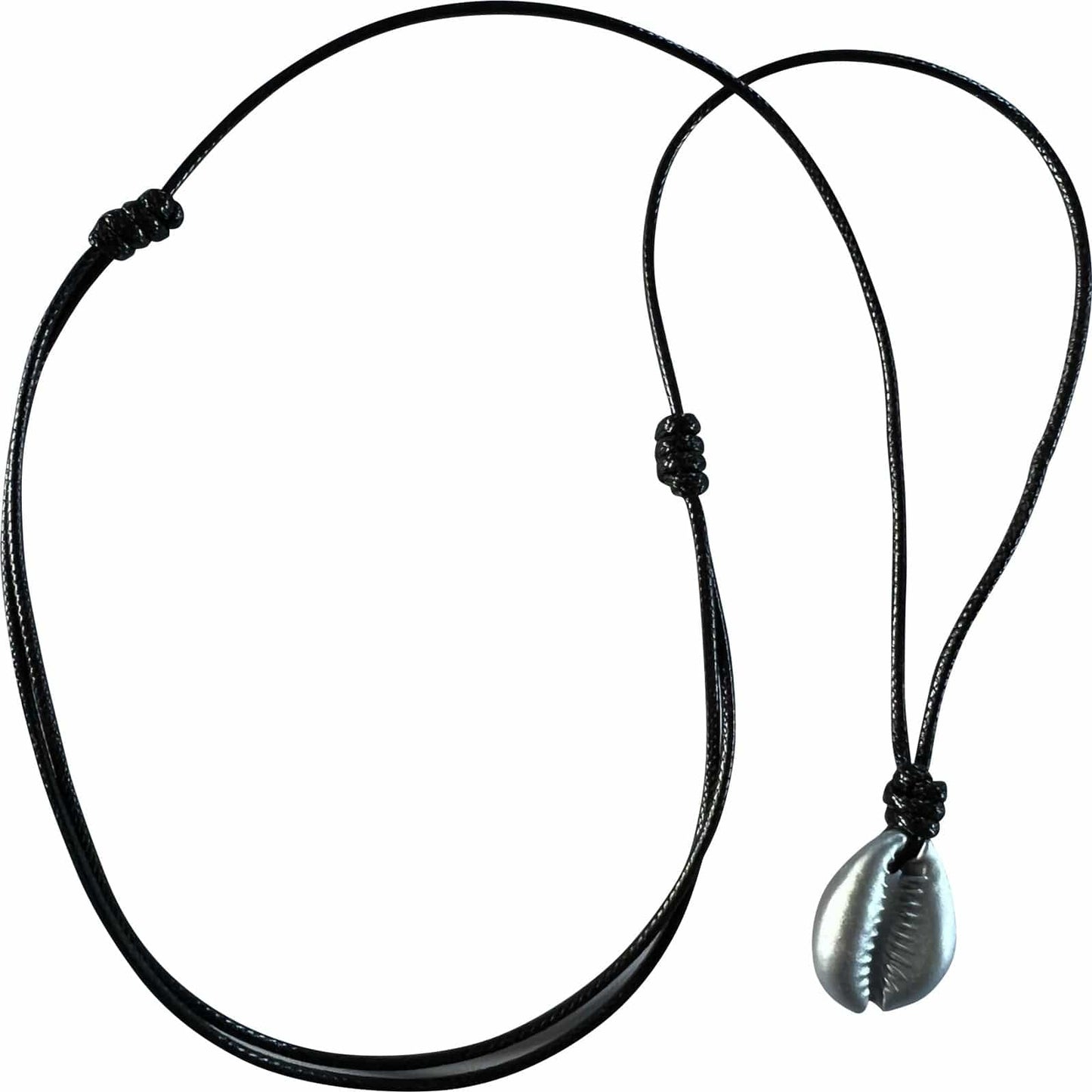 Silver Colour Shell Pendant Necklace Black Cord Chain Man Woman Boy Girl Jewelry