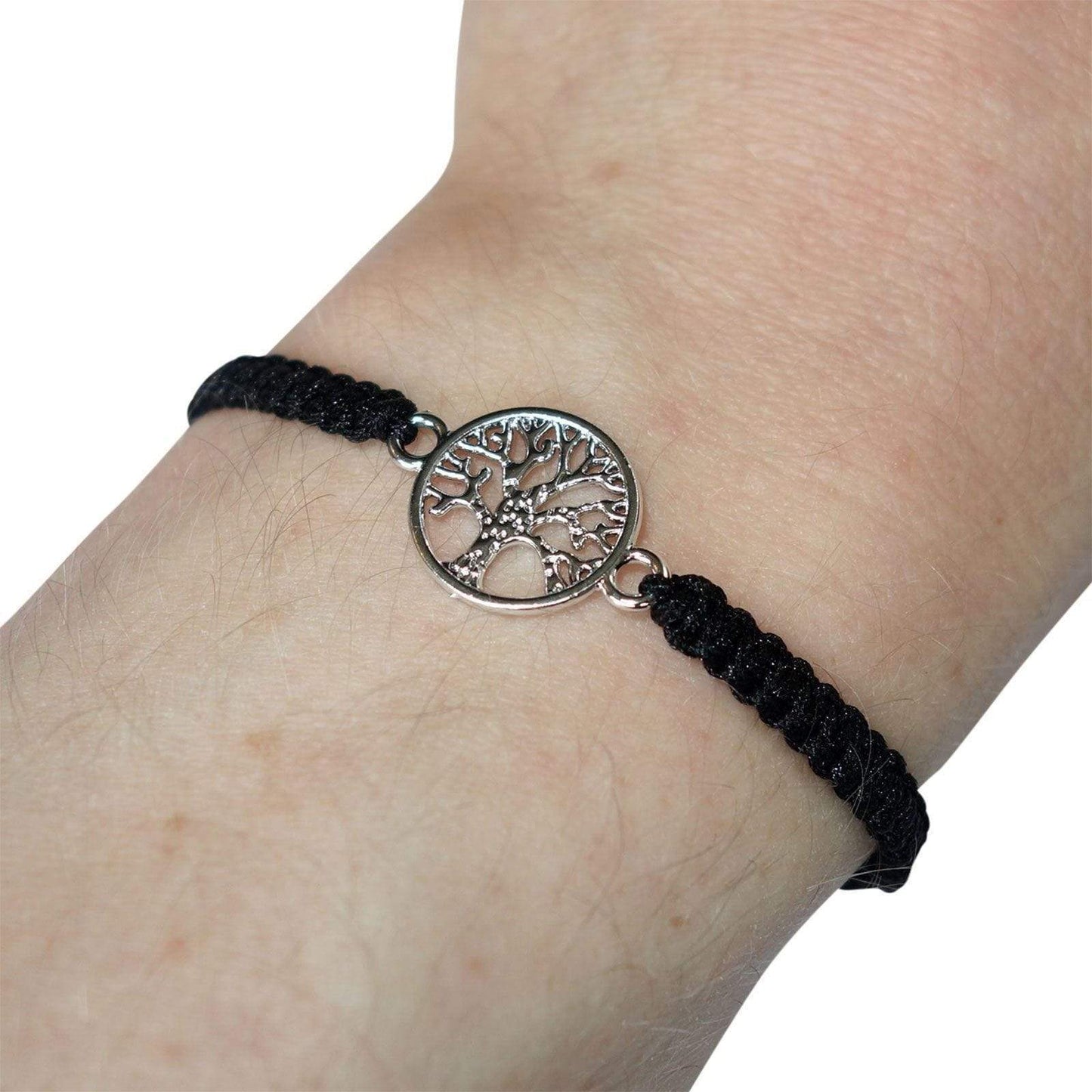 Silver Colour Tree Of Life Bracelet Black Wristband Bangle Mens Womens Jewellery