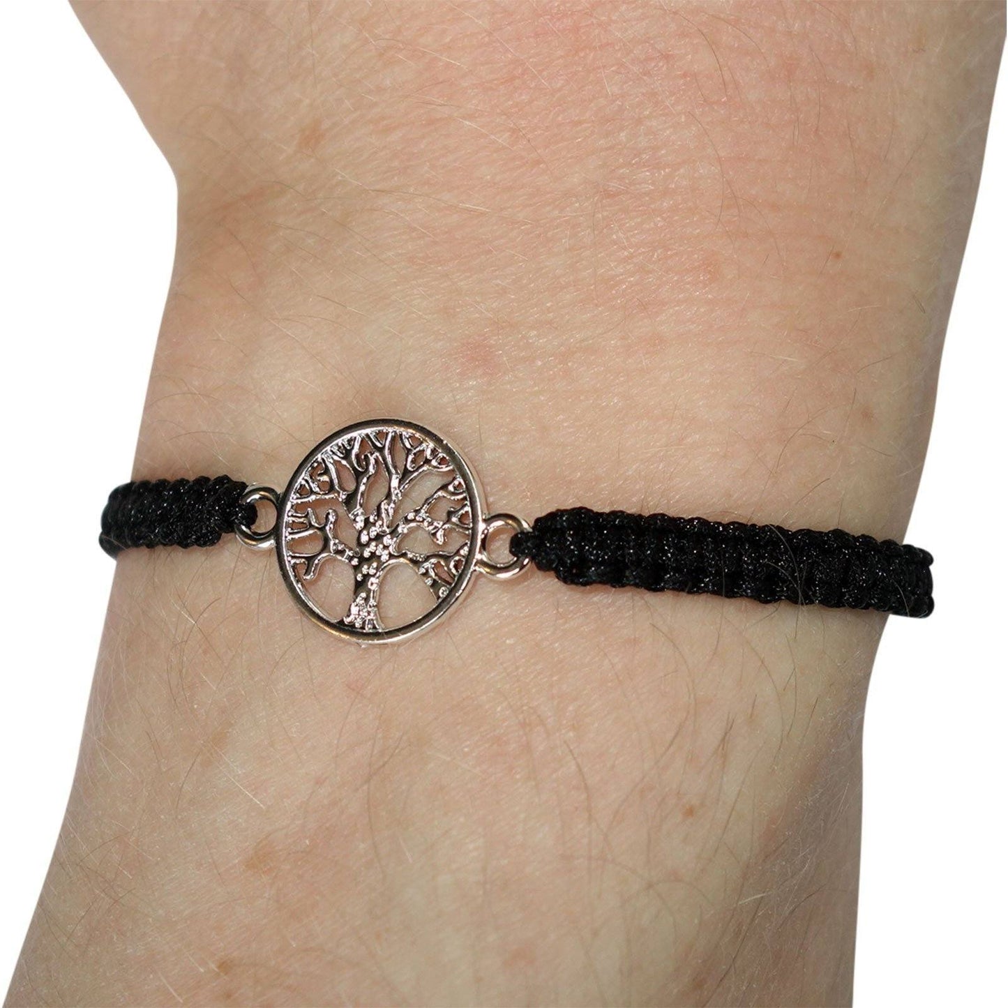 Silver Colour Tree Of Life Bracelet Black Wristband Bangle Mens Womens Jewellery