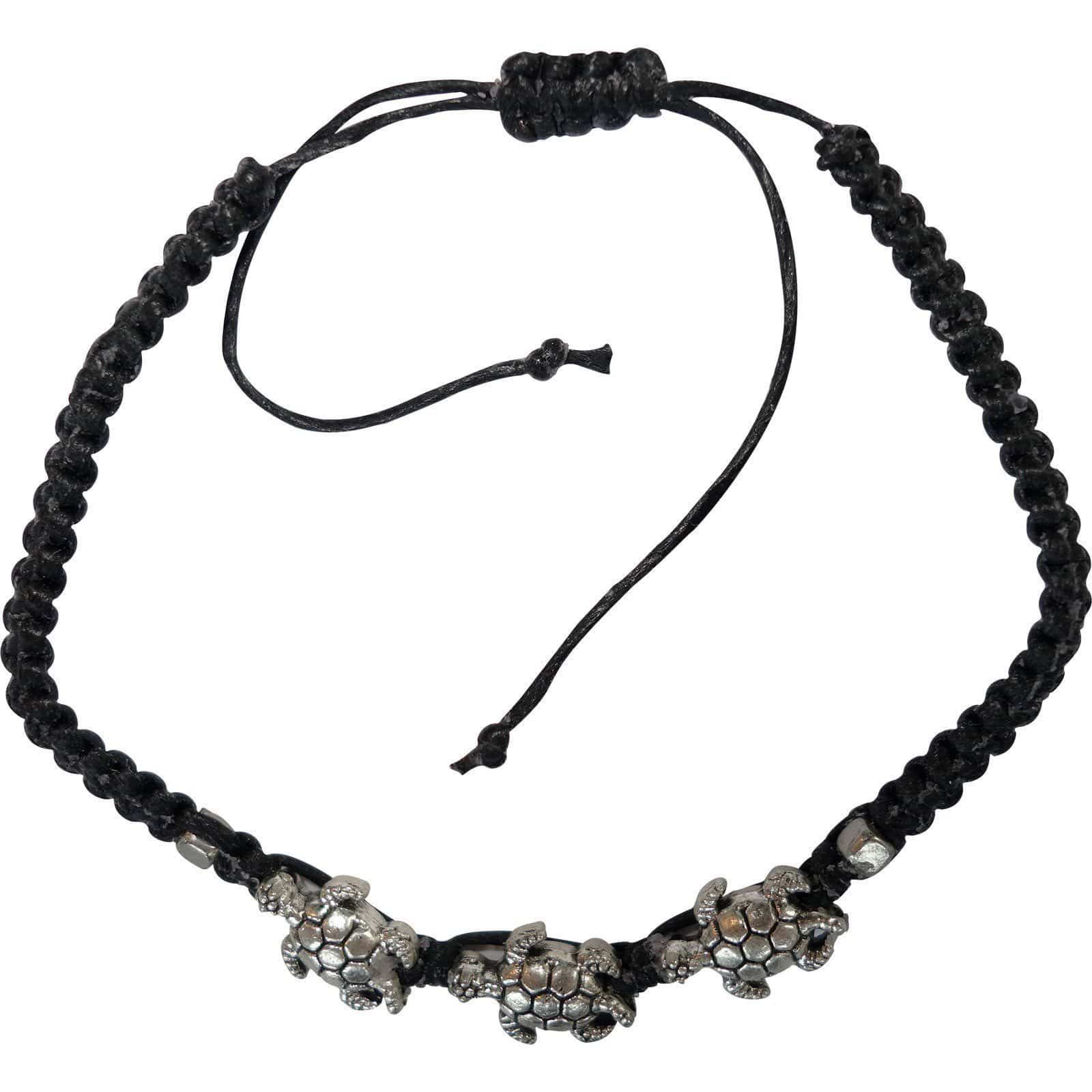 Silver Colour Turtle Bracelet Black Wristband Bangle Mens Womens Kids Boys Girls