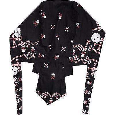 Skull and Cross Bones Black Tie Back Bandana Hair Loss Cover Chef Cap Sun Hat