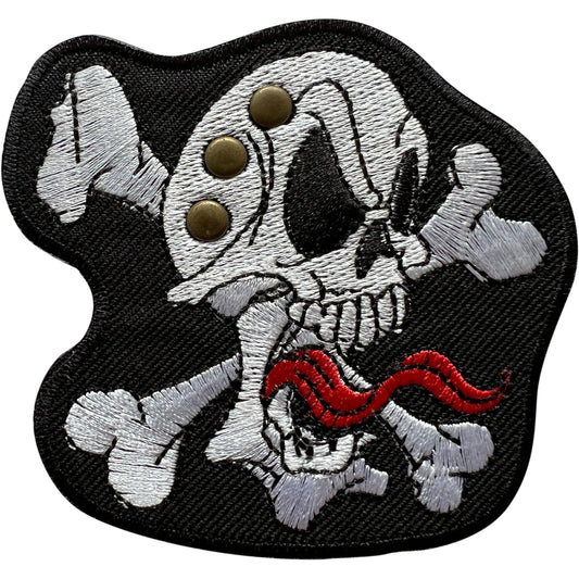 Skull and Crossbones Studded Patch Iron On Sew On Clothes Bag Embroidered Badge