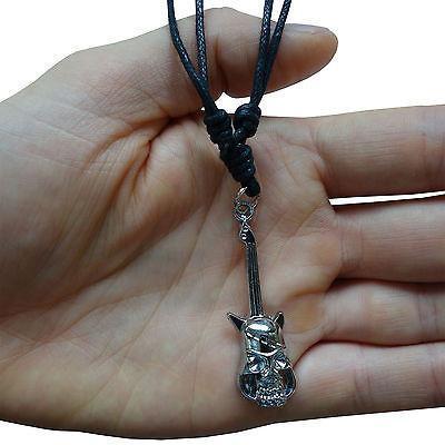 Skull Electric Guitar Pendant Chain Necklace Choker Mens Womens Girls Boys Kids