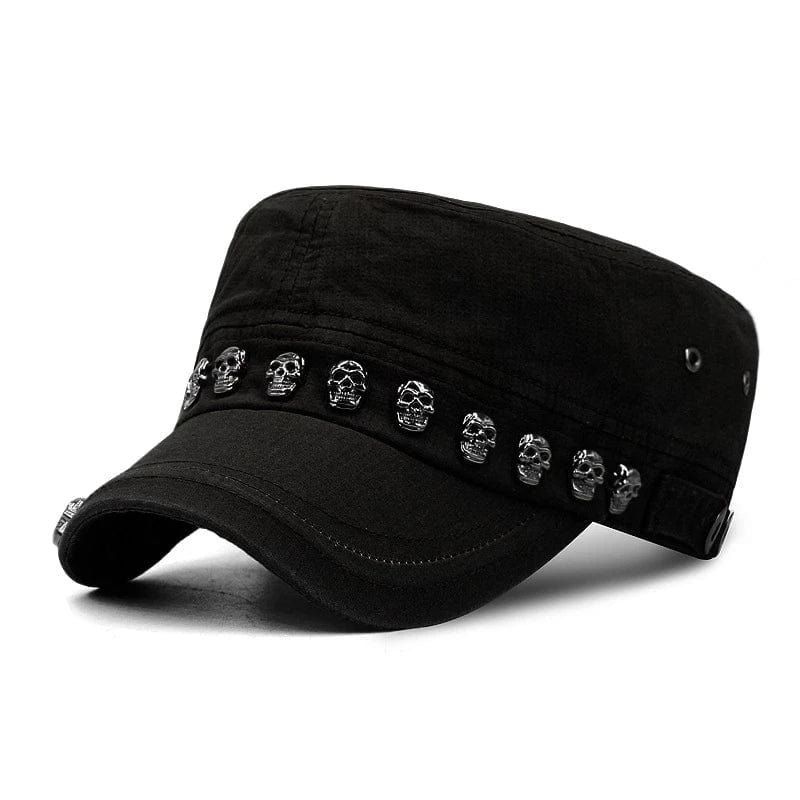 Skull Star Rivets Black Baseball Cap Hat Punk Rock Flat Top Military Army Cap