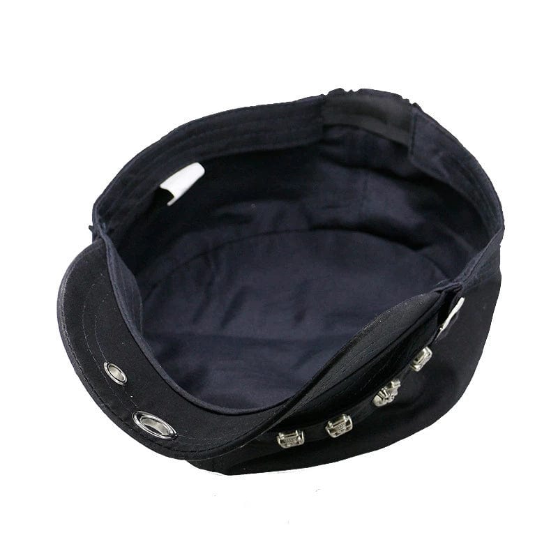 Skull Star Rivets Black Baseball Cap Hat Punk Rock Flat Top Military Army Cap