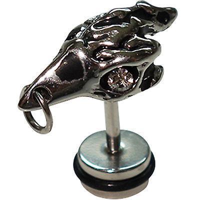 Stainless Steel Silver Crow Head Fake Plug Earring Ear Stud Piercing Mens Womens Stainless Steel Silver Crow Head Fake Plug Earring Ear Stud Piercing Mens Womens