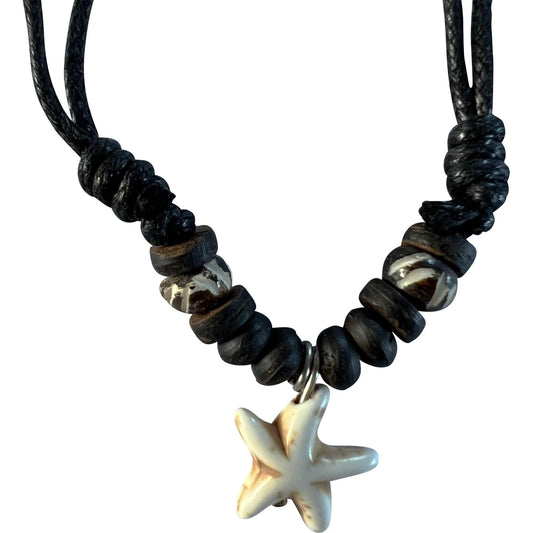 Starfish Pendant Necklace Black Cord Bead Chain Womens Mens Girls Boys Jewellery