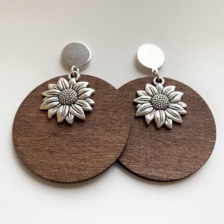 Sunflower Wood Stud Earrings
