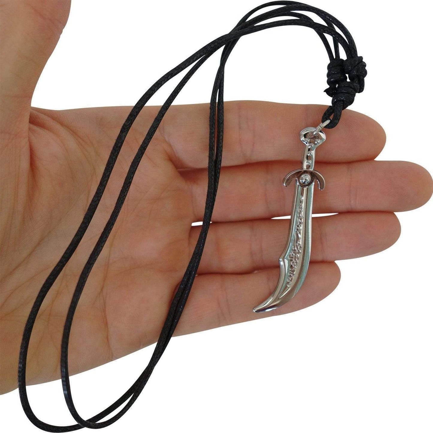 Sword Pendant Black Cord Necklace Chain Mens Boys Kid Mans Silver Tone Jewellery