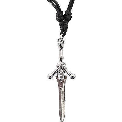 Sword Skull Pendant Black Cord Chain Necklace Mens Boys Kids Mans Silver Colour