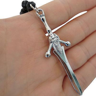 Sword Skull Pendant Black Cord Chain Necklace Mens Boys Kids Mans Silver Colour
