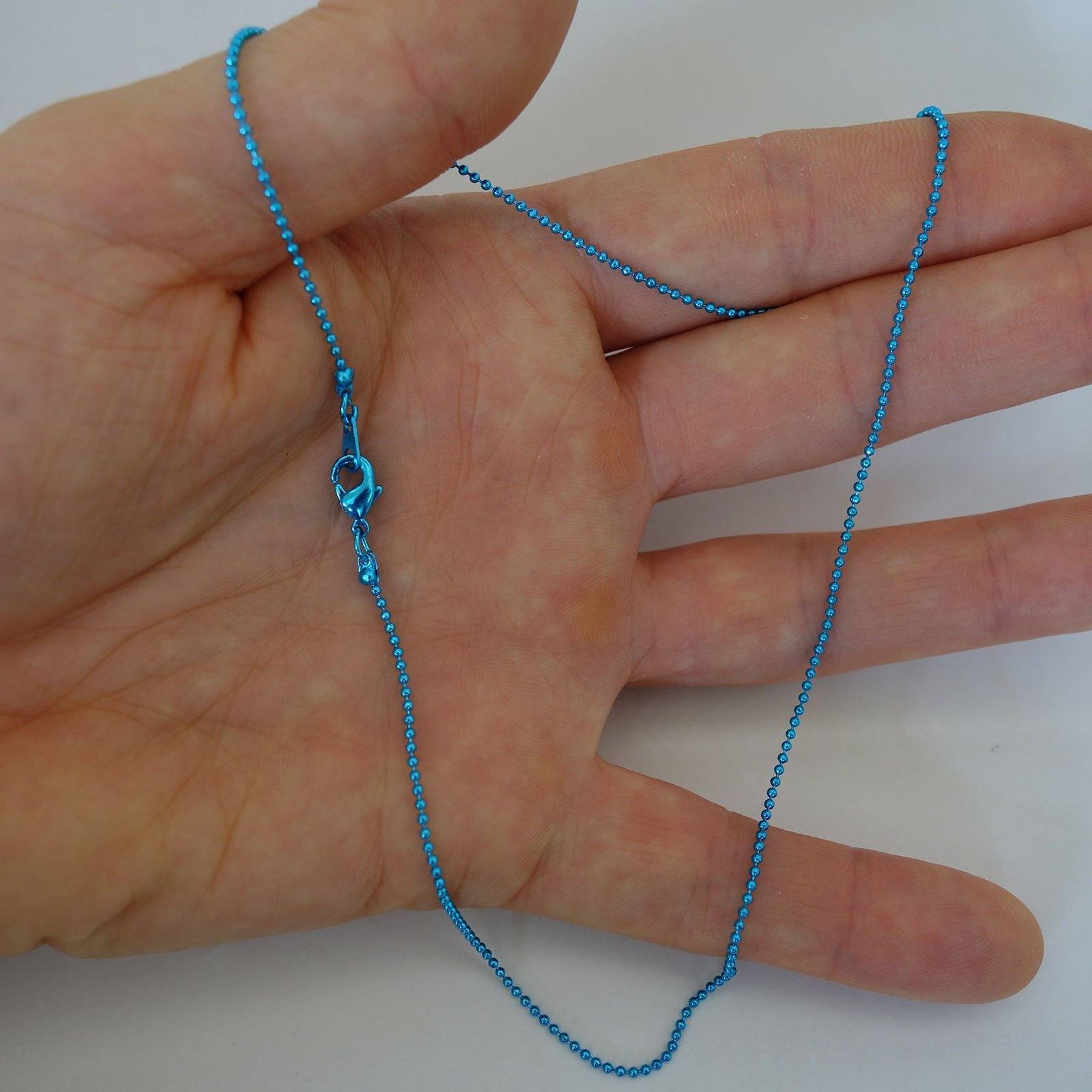 Thin Turquoise Blue Steel Chain Metal Necklace Mens Ladies Girls Boys Jewellery Thin Turquoise Blue Steel Chain Metal Necklace Mens Ladies Girls Boys Jewellery