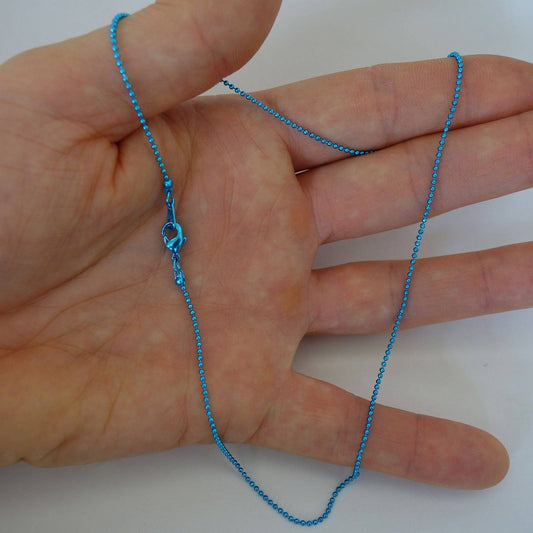 Thin Turquoise Blue Steel Chain Metal Necklace Mens Ladies Girls Boys Jewellery Thin Turquoise Blue Steel Chain Metal Necklace Mens Ladies Girls Boys Jewellery