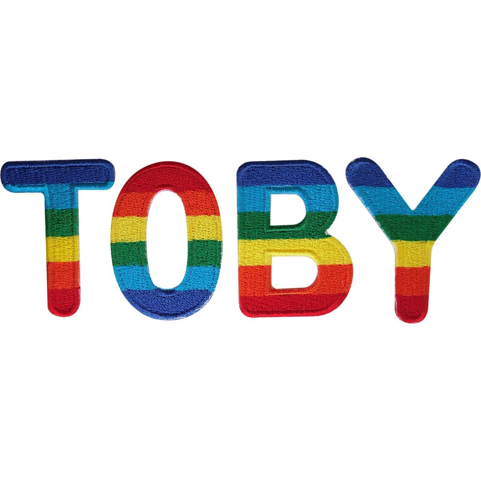 TOBY Name Patch Embroidered Rainbow Letters Tag Label Badge Iron Sew O