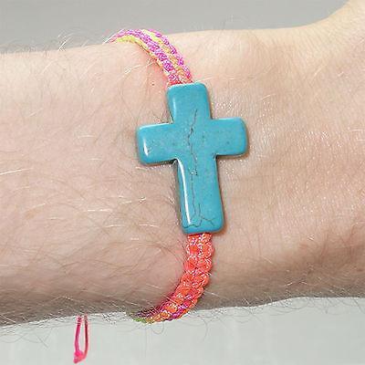 Turquoise Jesus Crucifix Cross Neon Charm Bracelet Wristband Bangle Ladies Girls Turquoise Jesus Crucifix Cross Neon Charm Bracelet Wristband Bangle Ladies Girls