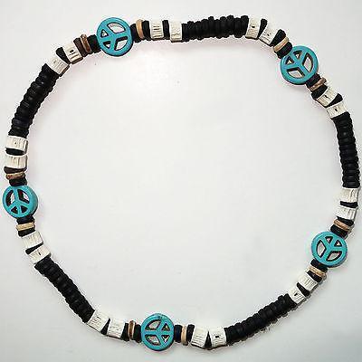 Turquoise Peace Sign Symbol Wood Bead Elastic Necklace Chain Mens Womens Jewelry Turquoise Peace Sign Symbol Wood Bead Elastic Necklace Chain Mens Womens Jewelry