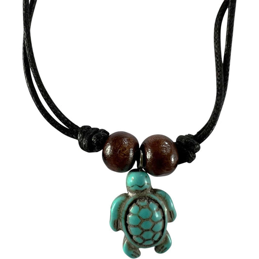 Turquoise Turtle Pendant Bead Black Cord Chain Necklace Beach Surfer Jewellery