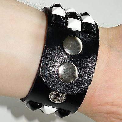 White Black Chef Check Pyramid Stud Bracelet Wristband Bangle Mens Womens Childs White Black Chef Check Pyramid Stud Bracelet Wristband Bangle Mens Womens Childs