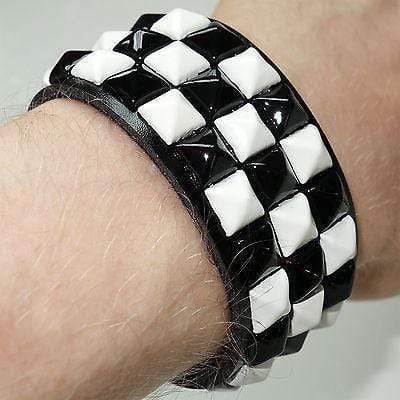 White Black Chef Check Pyramid Stud Bracelet Wristband Bangle Mens Womens Childs White Black Chef Check Pyramid Stud Bracelet Wristband Bangle Mens Womens Childs
