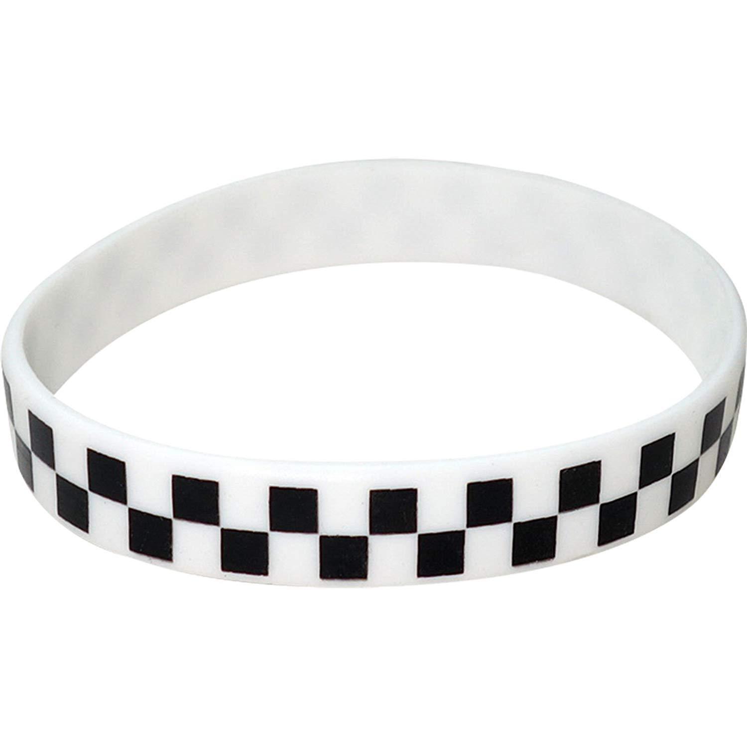 White Black Chef Check Rubber Wristband Bracelet Male Womens Mans Kids Jewellery