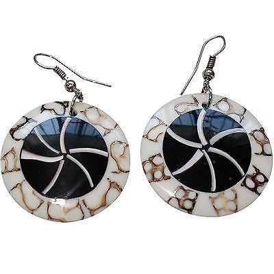 White Brown Circle Dangle Drop Hook Earrings Womens Ladies Girls Kids Jewellery