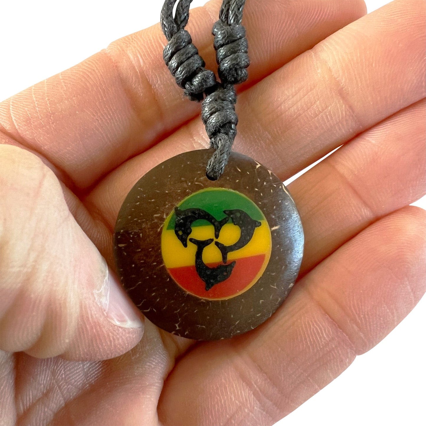 Wood Dolphin Pendant Necklace Black Cord Chain Mens Womens Girls Boys Jewellery