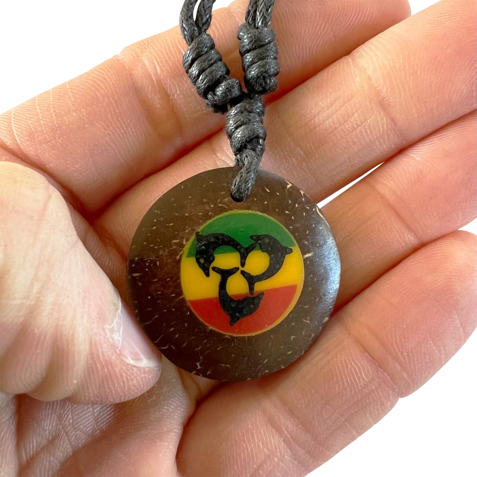 Wood Dolphin Pendant Necklace Black Cord Chain Mens Womens Girls Boys Jewellery