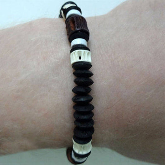 Wood Fish Bone Bead Surfer Bracelet Wristband Bangle Man Woman Childrens Jewelry