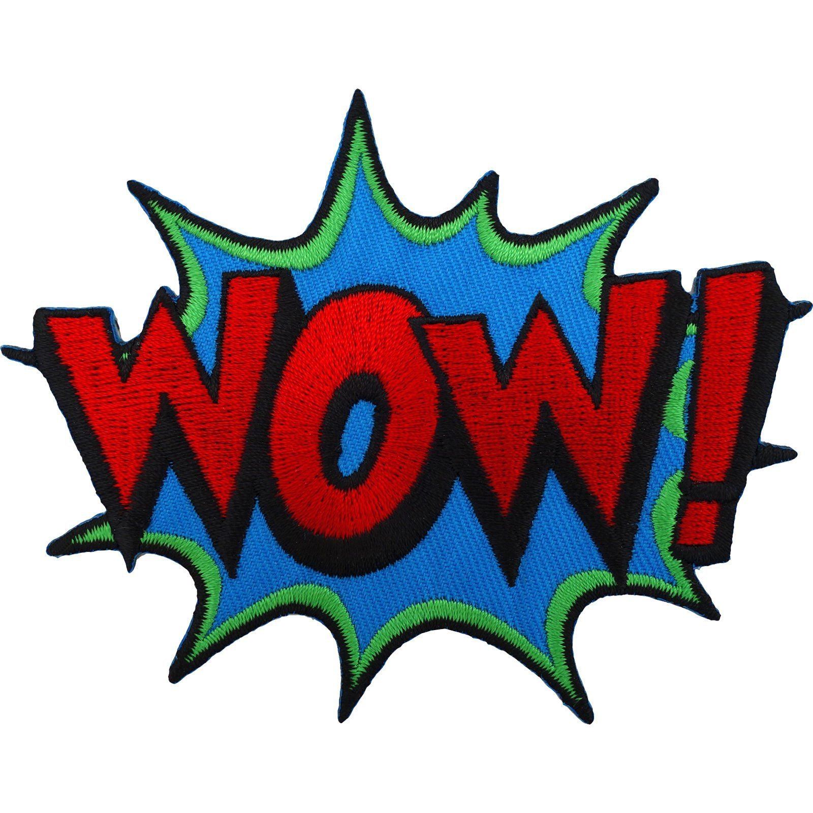 WOW Iron Sew On Patch Embroidered Bag Badge Retro Comic Word Embroidery Applique