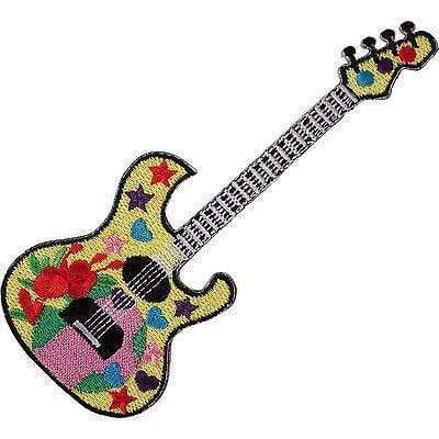 Yellow Electric Guitar Embroidered Iron / Sew On Patch Rock Music Hat Bag Badge