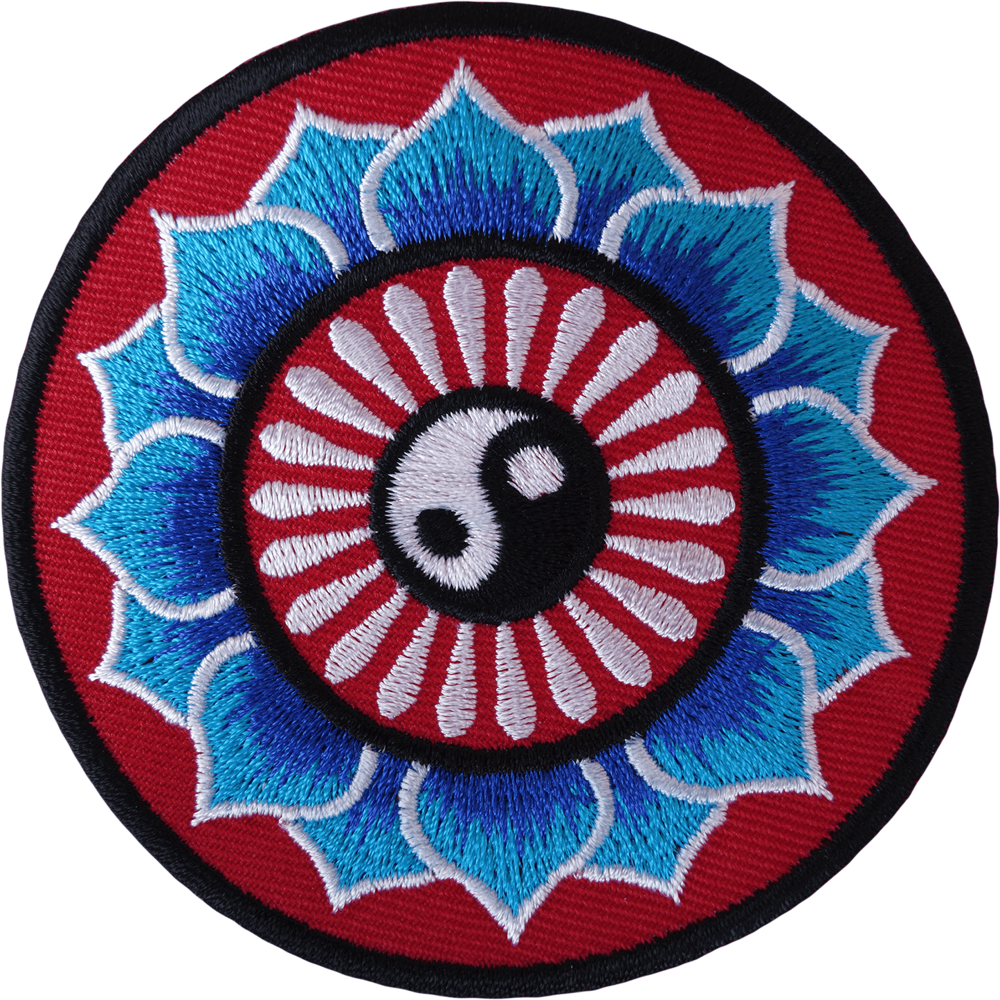 Yin and Yang Lotus Flower Patch Iron Sew On Embroidered Badge Hindu Buddha Yoga