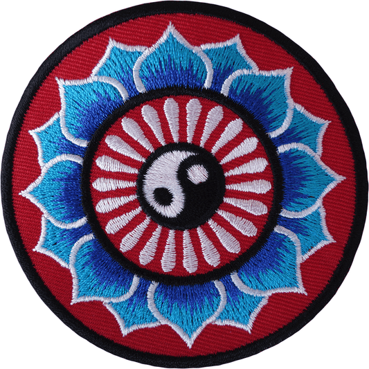 Yin and Yang Lotus Flower Patch Iron Sew On Embroidered Badge Hindu Buddha Yoga