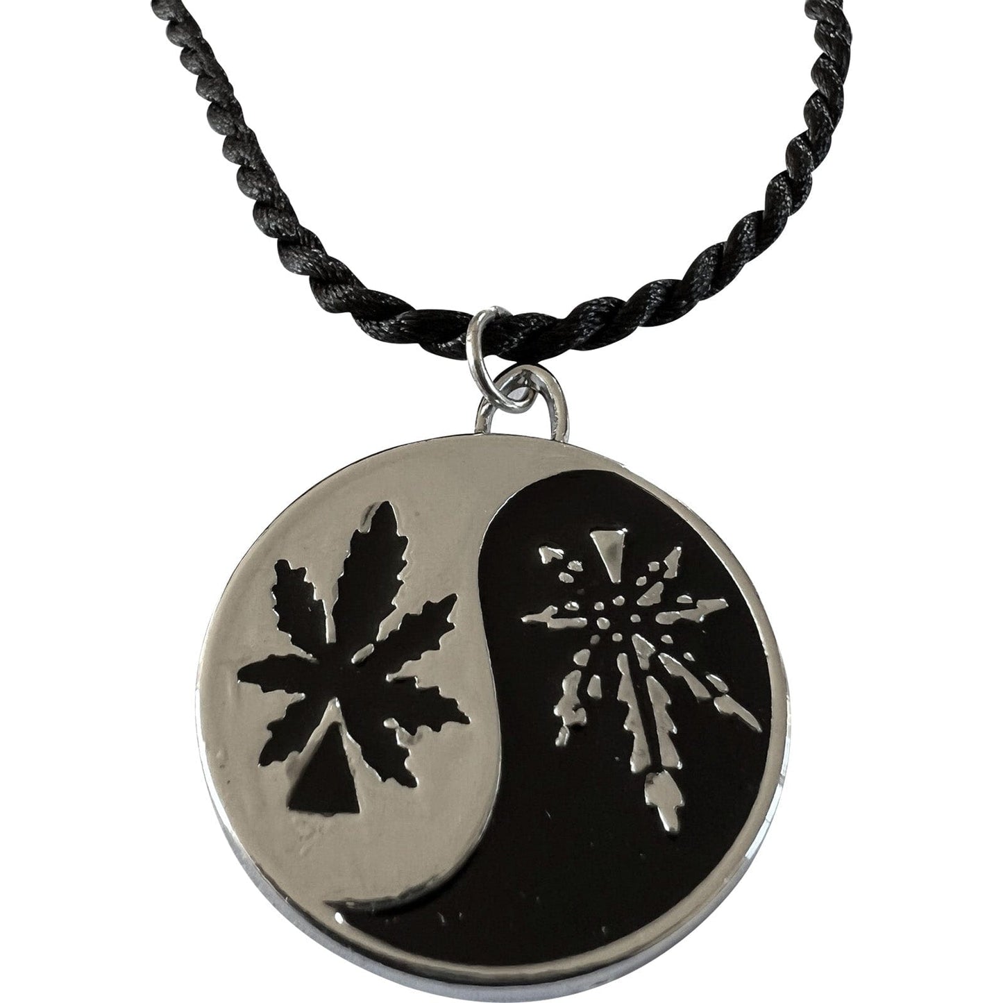 Yin and Yang Marijuana Cannabis Leaf Pendant Necklace Black Cord Chain Jewellery