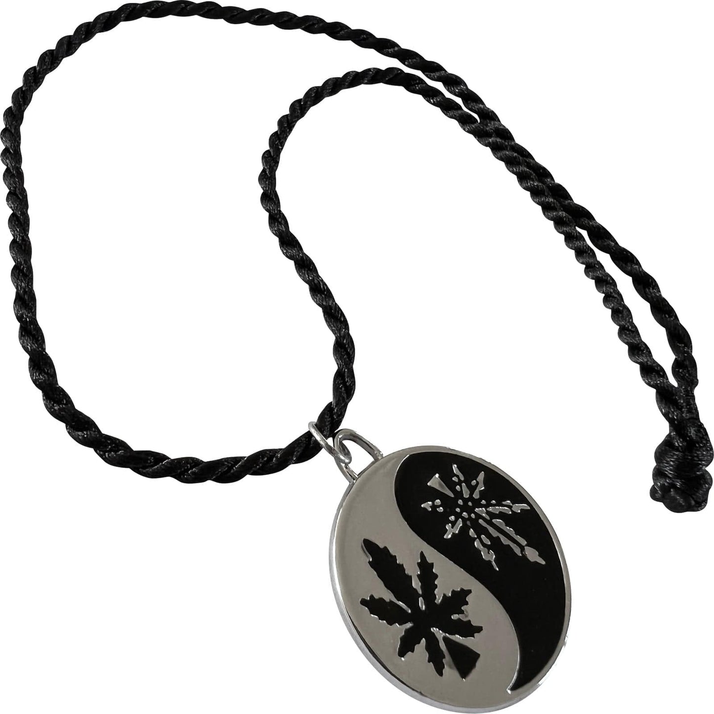 Yin and Yang Marijuana Cannabis Leaf Pendant Necklace Black Cord Chain Jewellery