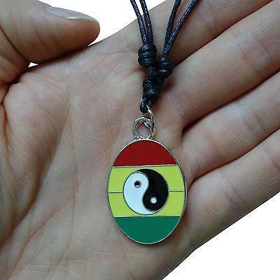 Yin Yang Rasta Silver Tone Pendant Chain Necklace Choker Charm Mens Ladies Kids